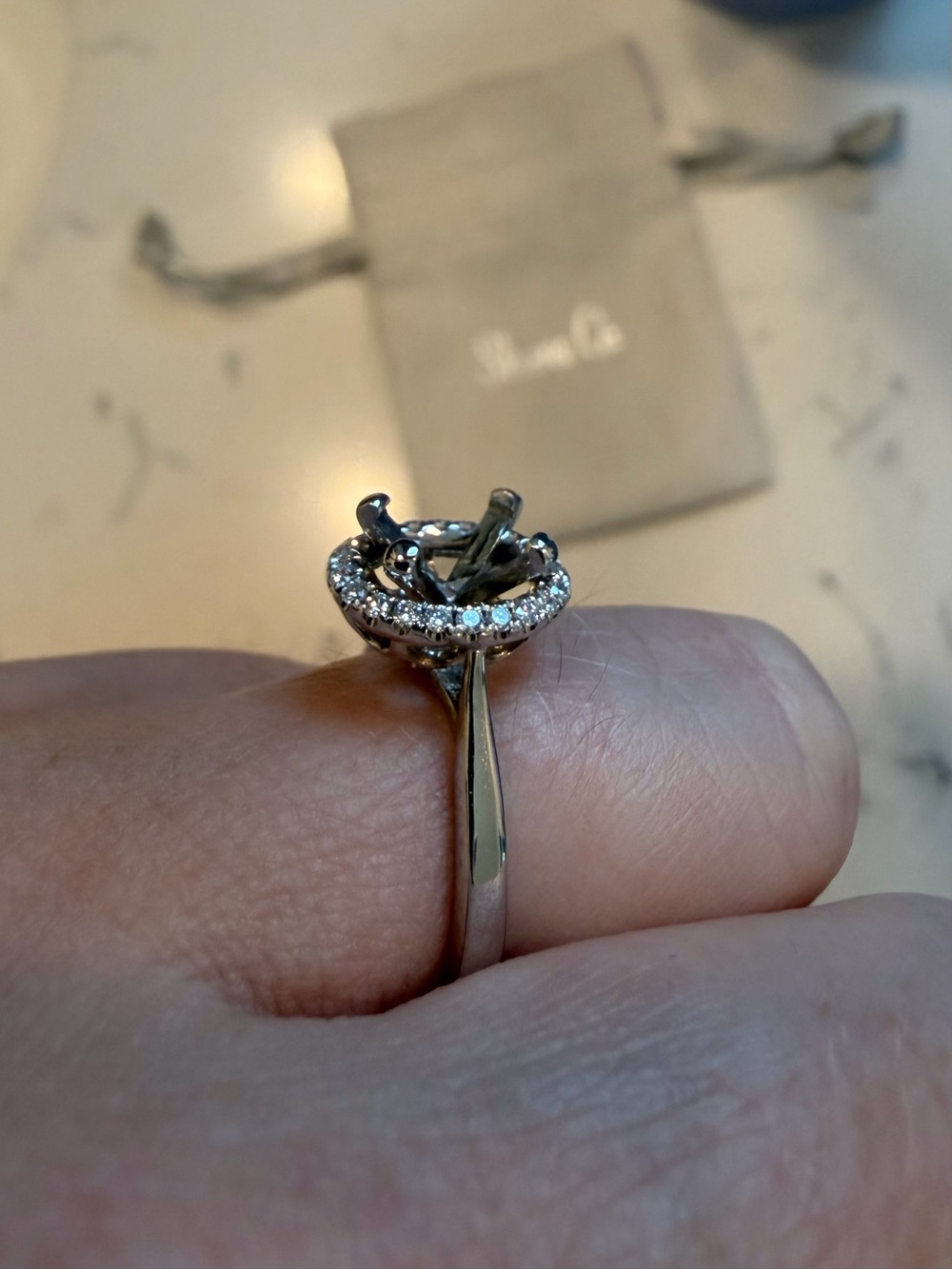 Shane Co. 14k White Gold Halo Oval ring with 24 round diamonds(natural)